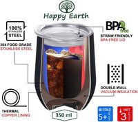Happy Earth Stainless Steel Insulated Travel mug - 350ml (Black)