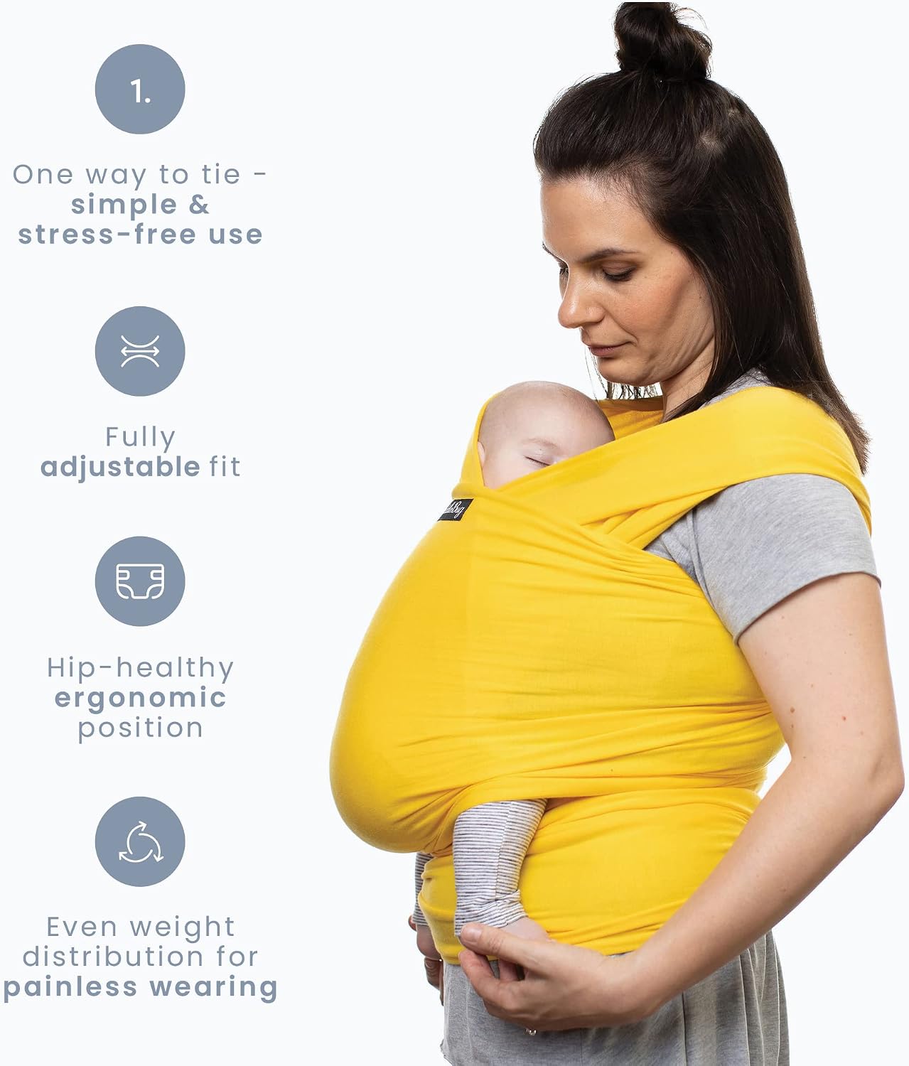Cuddlebug Baby Wrap Carrier, Soft Stretchy Newborn Sling - 3-16 kg (Yellow)