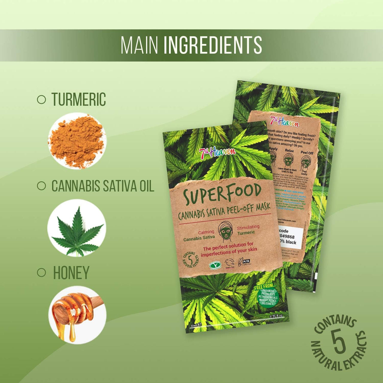 7th Heaven Superfood Cannabis Sativa Peel-Off Mask - 10 Pack