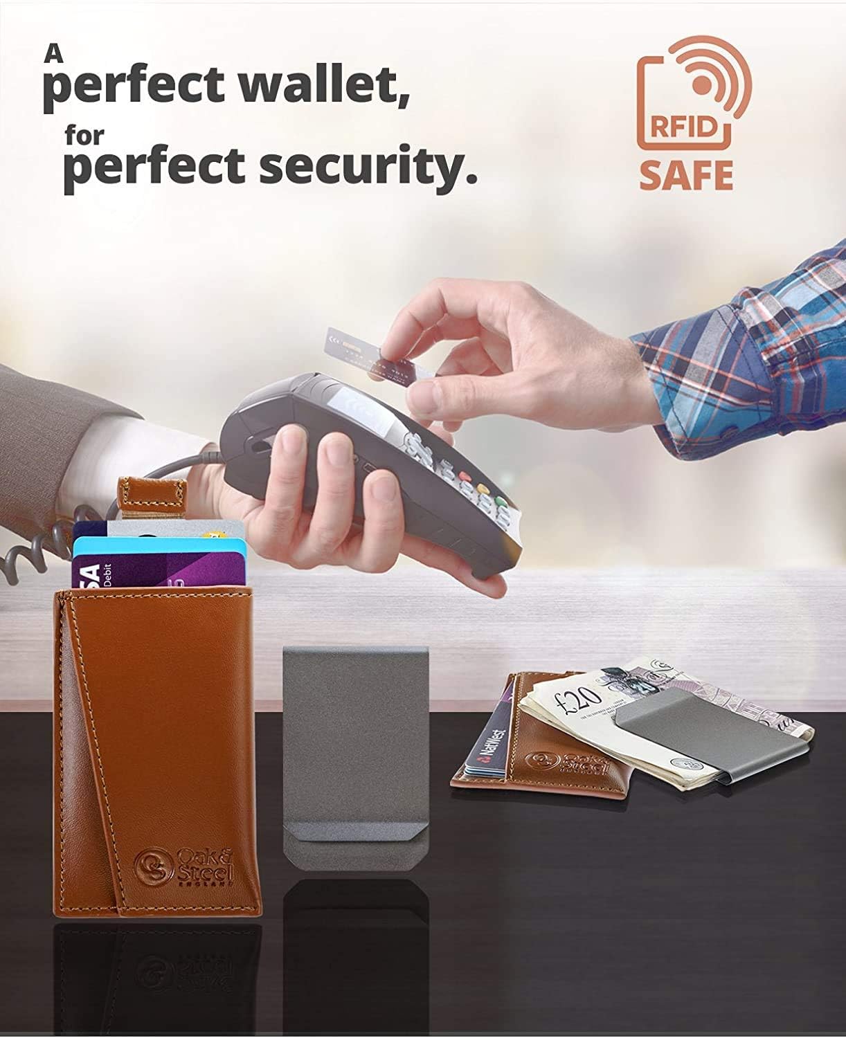 Oak & Steel - Tan Leather Card Holder & Money Clip