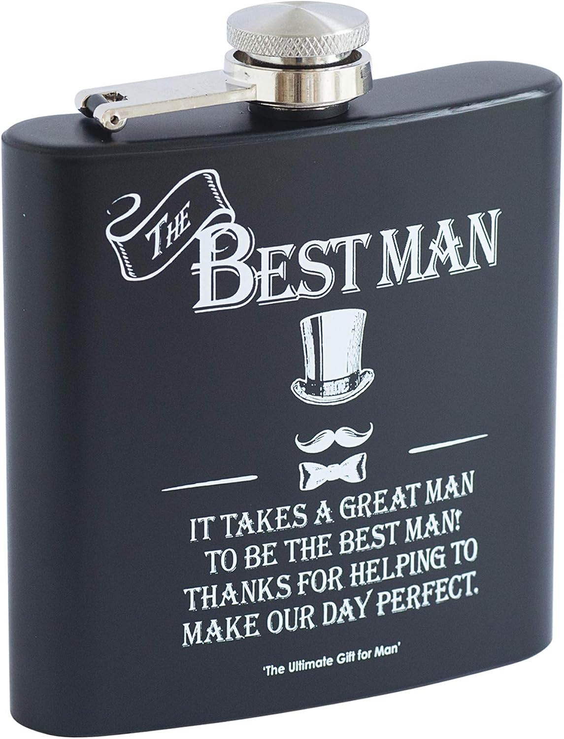 The Ultimate Gift for Man Stainless Steel Black Hip Flask - Bestman (177ml)