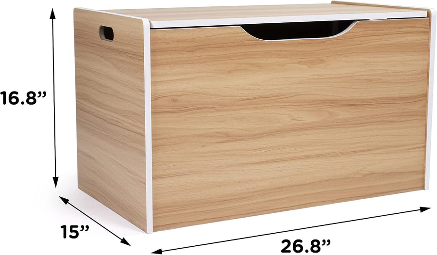 Humble Crew Journey Wooden Toy Storage Chest with Hinged Lid – Natural/White