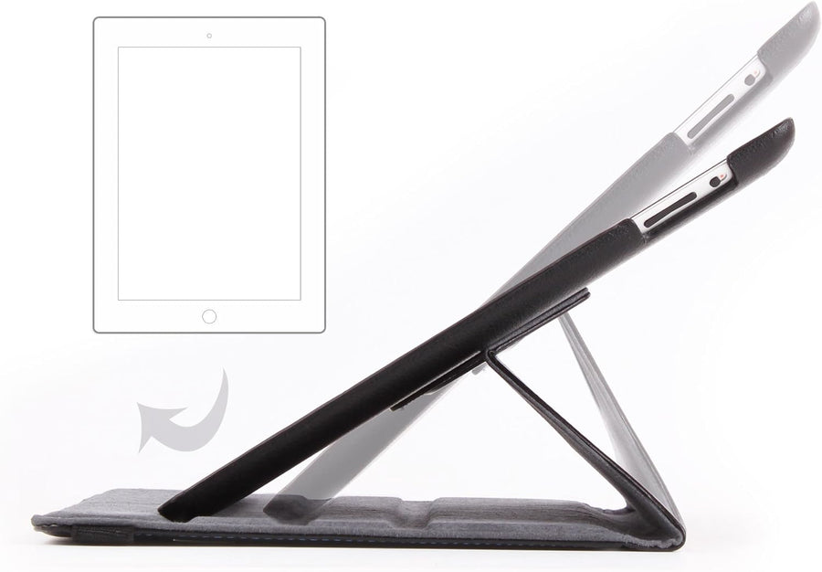 Black Faux Leather Rotating iPad Case For Apple iPad 4|iPad 3