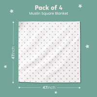 CuddleBug Muslin Squares Baby Swaddle Blankets - Spots n' Stripes (4-Pack)