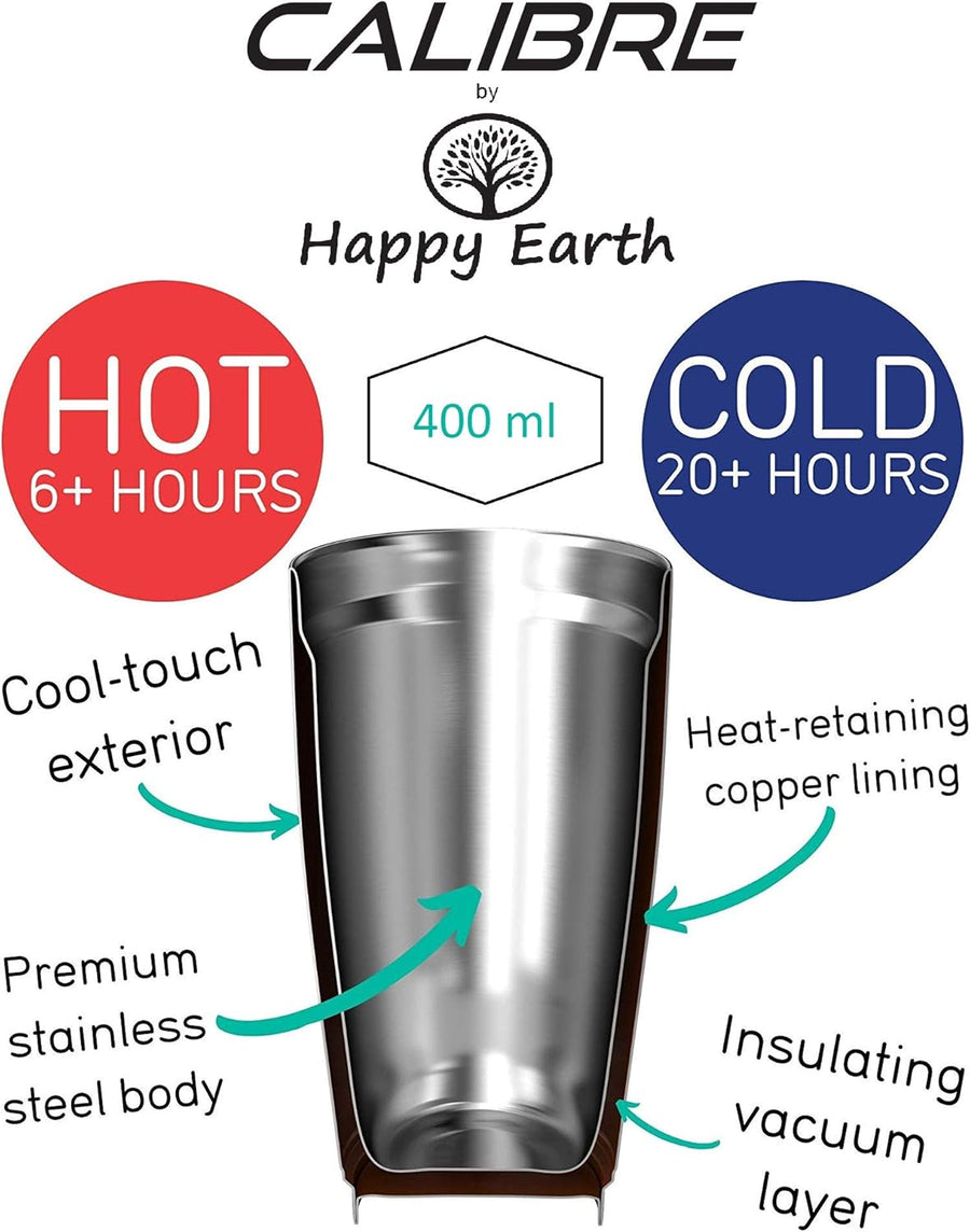Serene Calibre by Happy Earth 400ml, Double Wall high Grade Stainless Steel Travel Mug