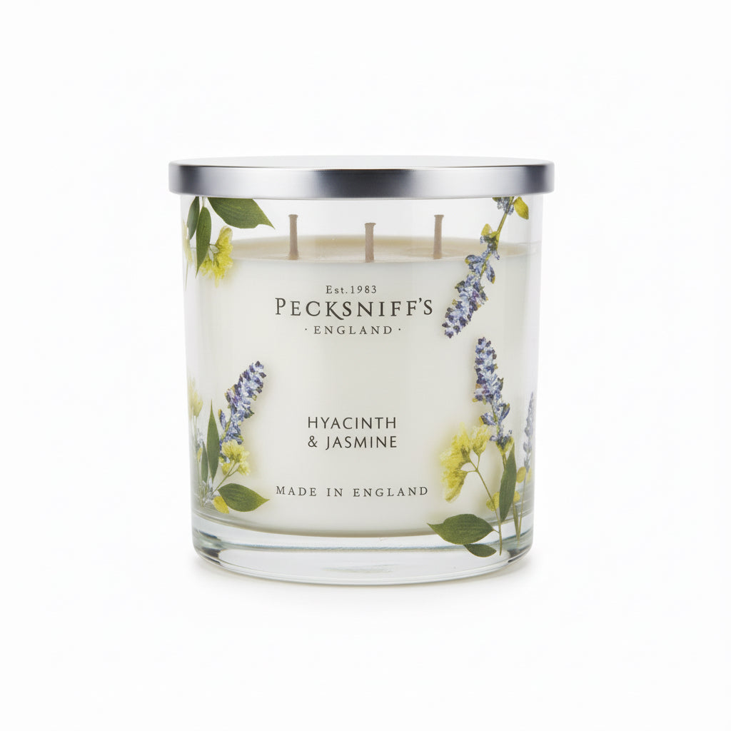 Pecksniff's Soy Wax Scented Candle Hyacinth & Jasmine 3 wick 550g