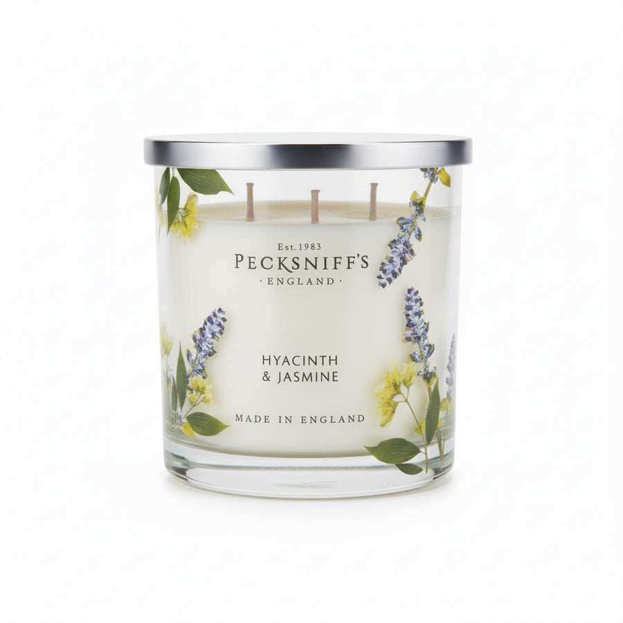 Pecksniff's Soy Wax Scented Candle Hyacinth & Jasmine 3 wick 550g