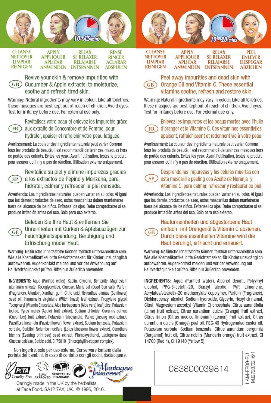 7th Heaven Face Food Orange & Vit C Peel Off/Cucumber & Apple Reviving - 12 Pack - liquidation.store