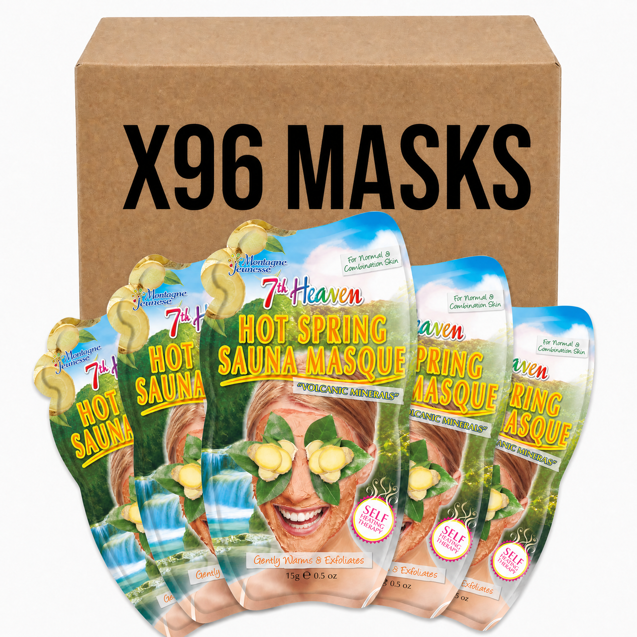 7th Heaven Hot Spring Sauna Face Masks - 96 Pack - liquidation.store