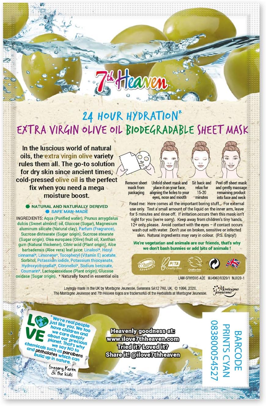 7th Heaven Superfood Hydration Extra Virgin Olive Oil Sheet Masks - 12 Pack - liquidation.store