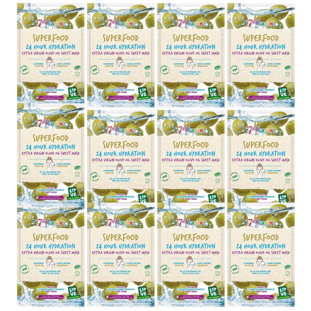7th Heaven Superfood Hydration Extra Virgin Olive Oil Sheet Masks - 12 Pack - liquidation.store