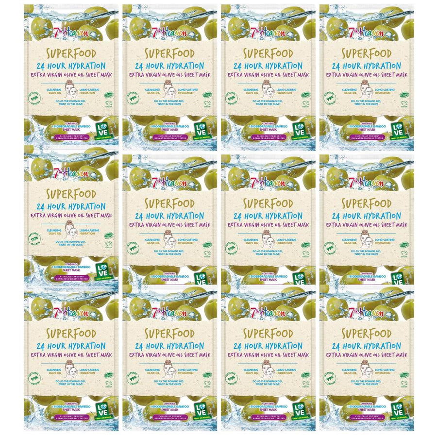 7th Heaven Superfood Hydration Extra Virgin Olive Oil Sheet Masks - 12 Pack - liquidation.store
