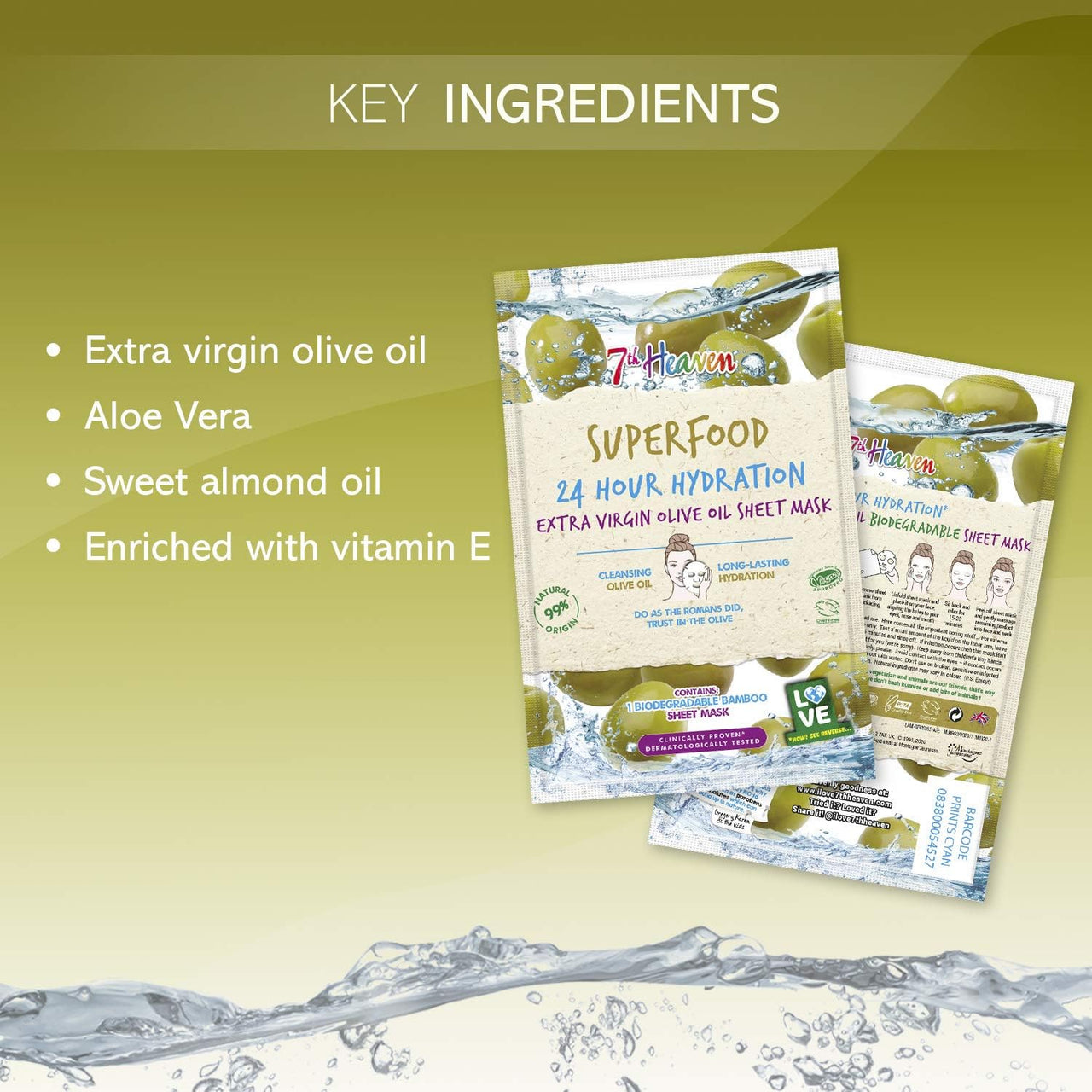 7th Heaven Superfood Hydration Extra Virgin Olive Oil Sheet Masks - 12 Pack - liquidation.store