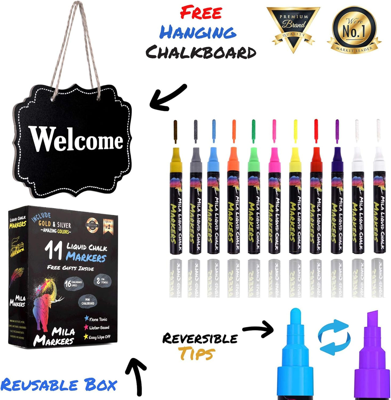 Mila 11 Multicolored Liquid Chalk Markers Set