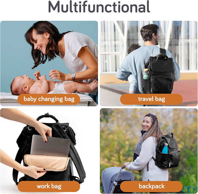 Baby Uma Vegan Leather Changing Bag Backpack - Brown, Multi-Compartment