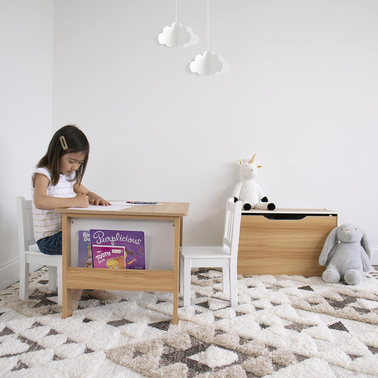 Humble Crew Journey Wooden Toy Storage Chest with Hinged Lid – Natural/White