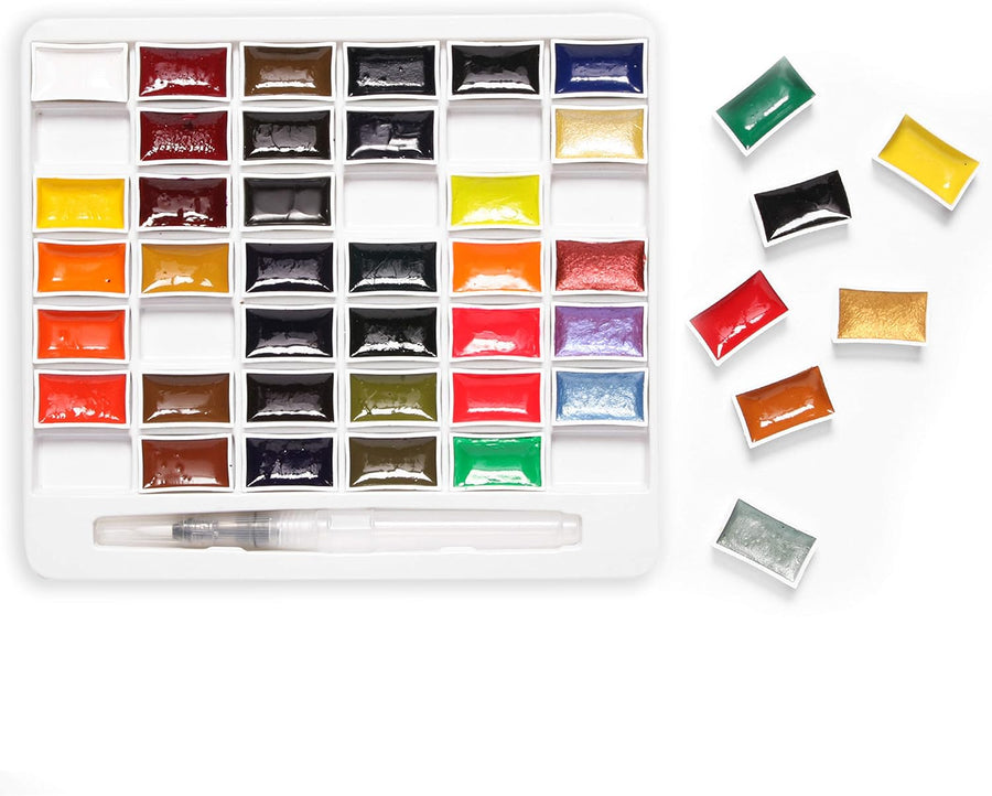 Watercolour Paint Set 42 Pans with Waterbrush – Richly Pigmented Artist Colours
