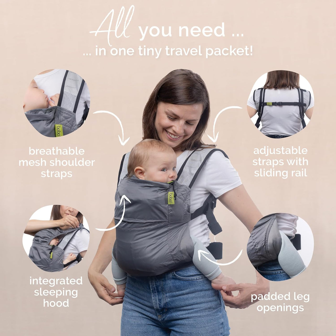 Boba Air Lightweight Foldable Toddler & Baby Carrier - 7-20 kg (Grey)