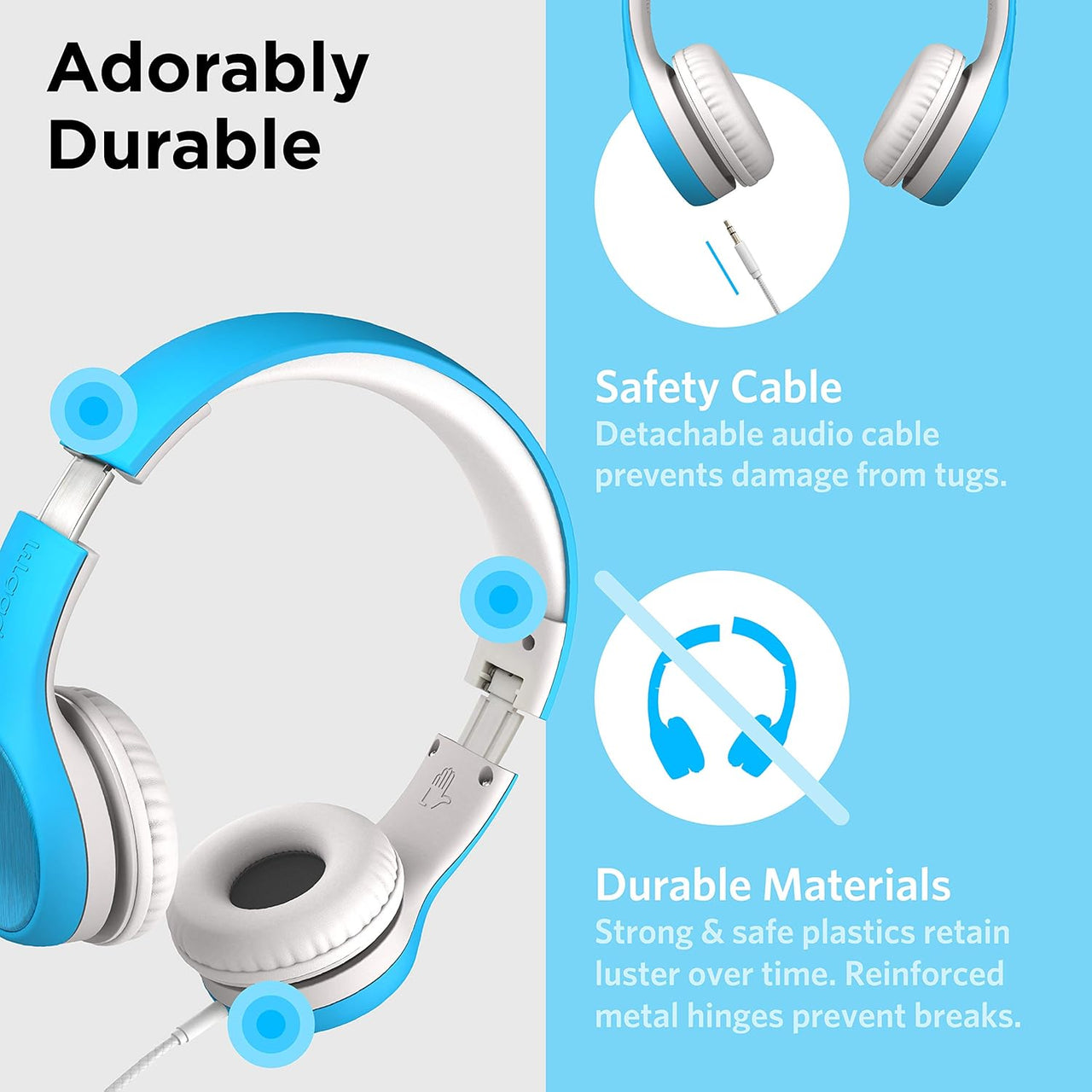 LilGadgets Connect+ Style Wired Headphones for Kids - Blue