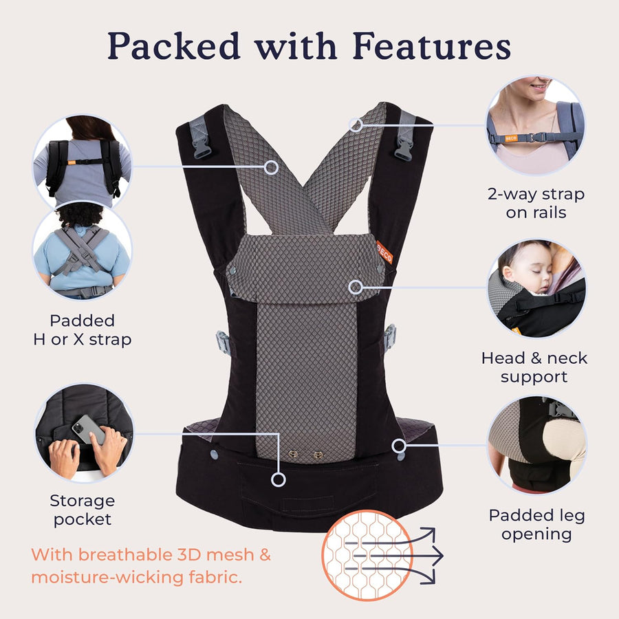 Beco Gemini Cool Mesh Baby Carrier Newborn to Toddler - Cool Black