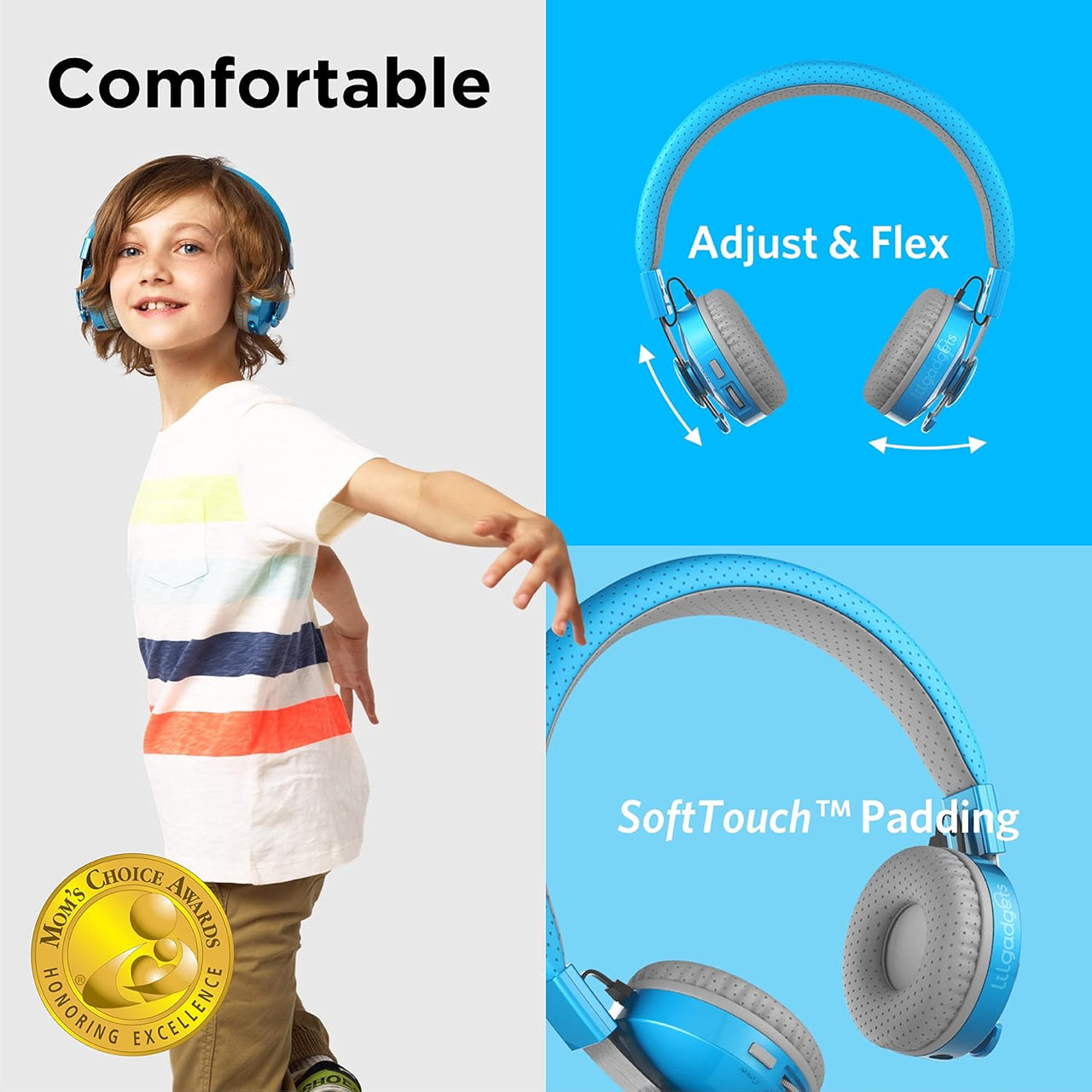 LilGadgets Untangled Pro Wireless Headphones for Kids - Blue