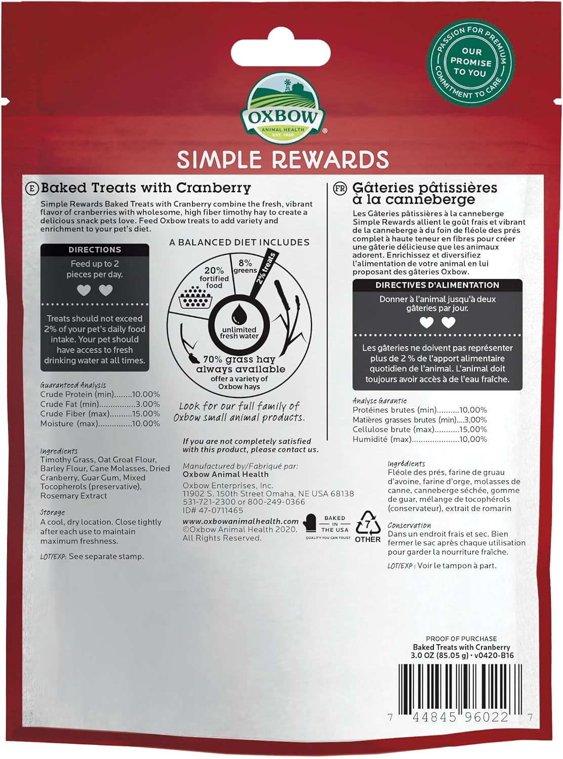 Oxbow Simple Rewards Baked Treats with Cranberry – Small Animal Treats