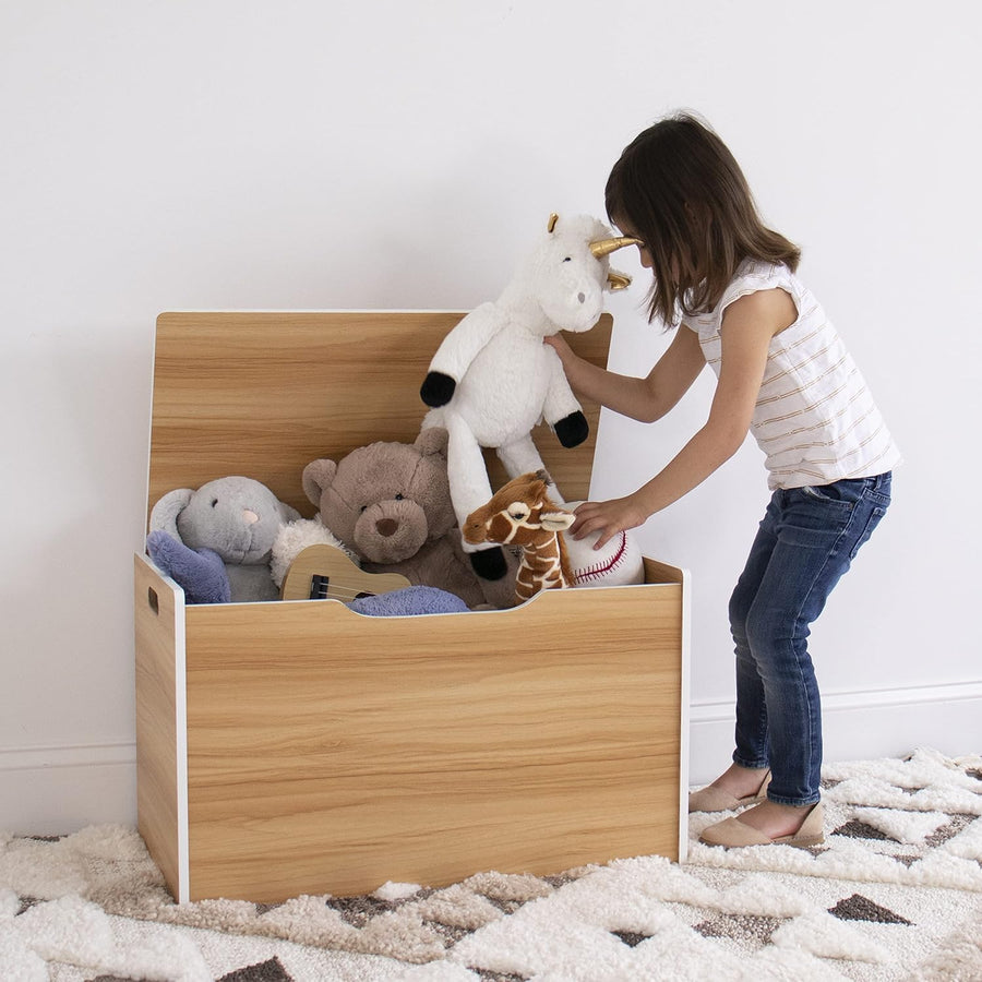 Humble Crew Journey Wooden Toy Storage Chest with Hinged Lid – Natural/White