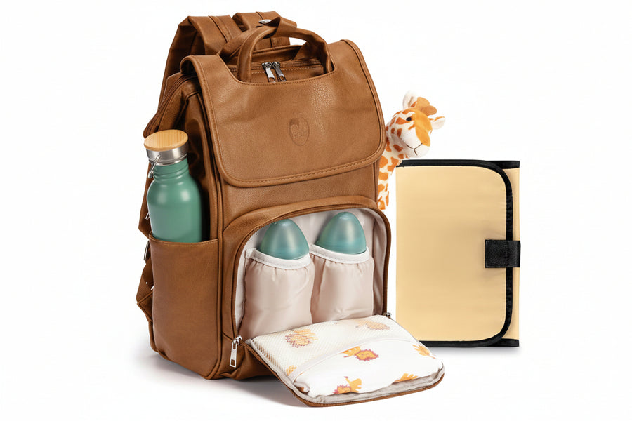 Baby Uma Vegan Leather Changing Bag Backpack - Brown, Multi-Compartment