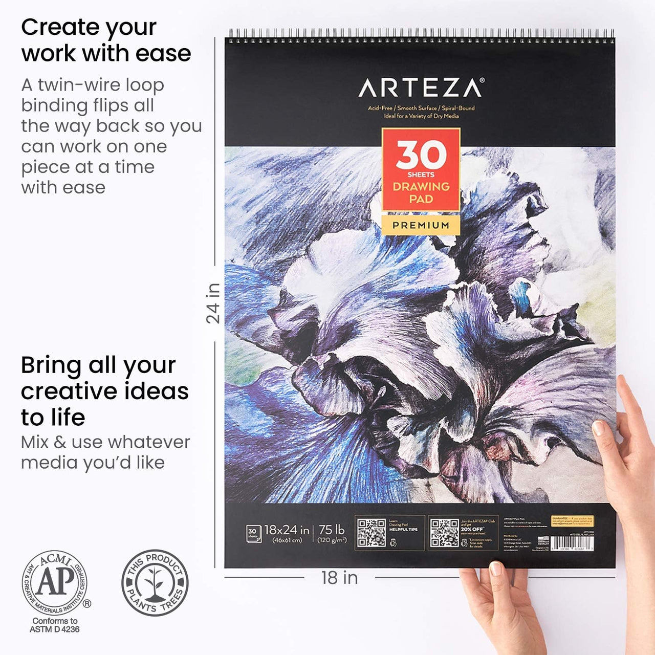 Arteza Drawing Pad with Micro-Perforation - 2 Pack (46x61cm)