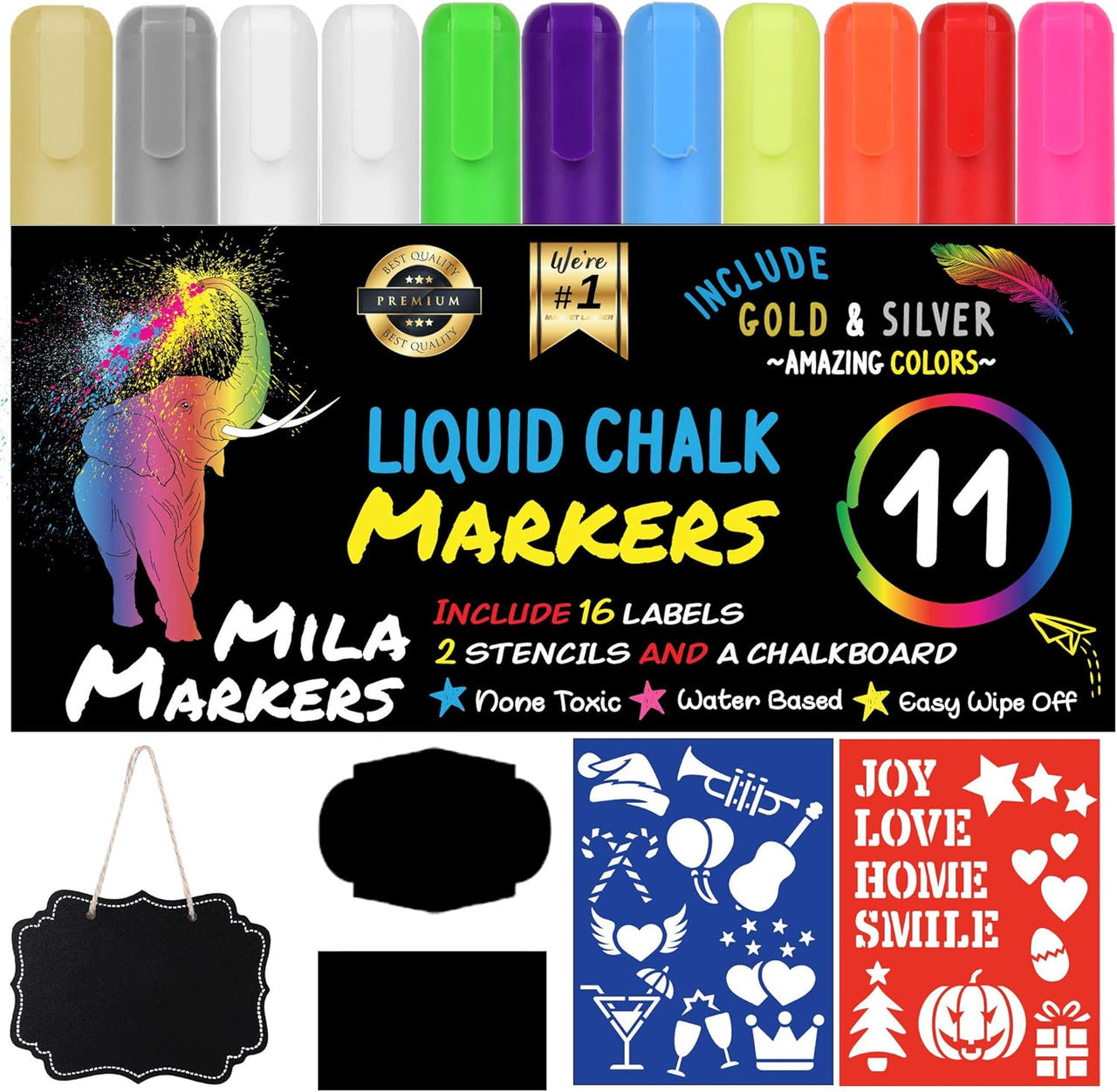 Mila 11 Multicolored Liquid Chalk Markers Set