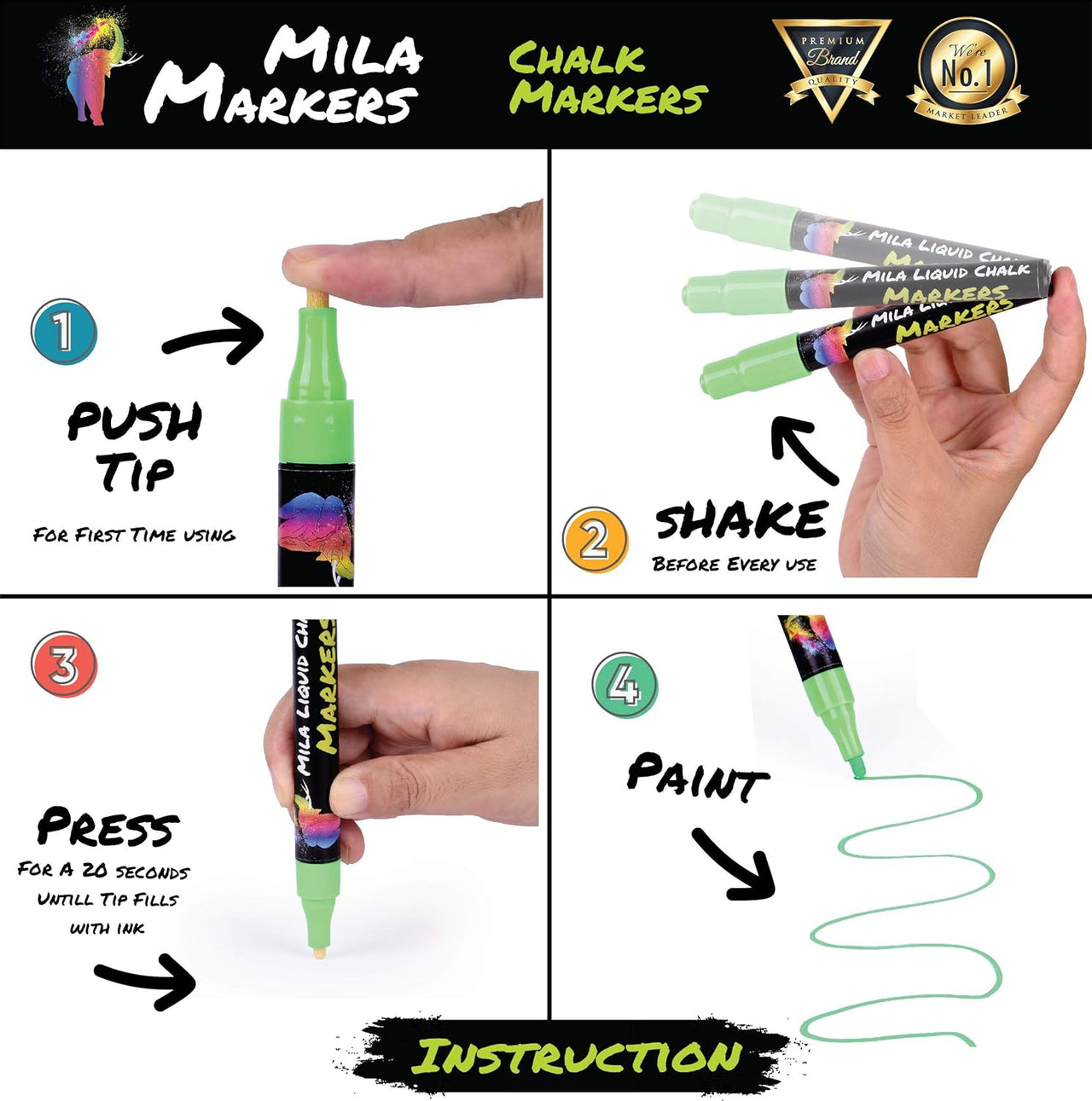 Mila 11 Multicolored Liquid Chalk Markers Set