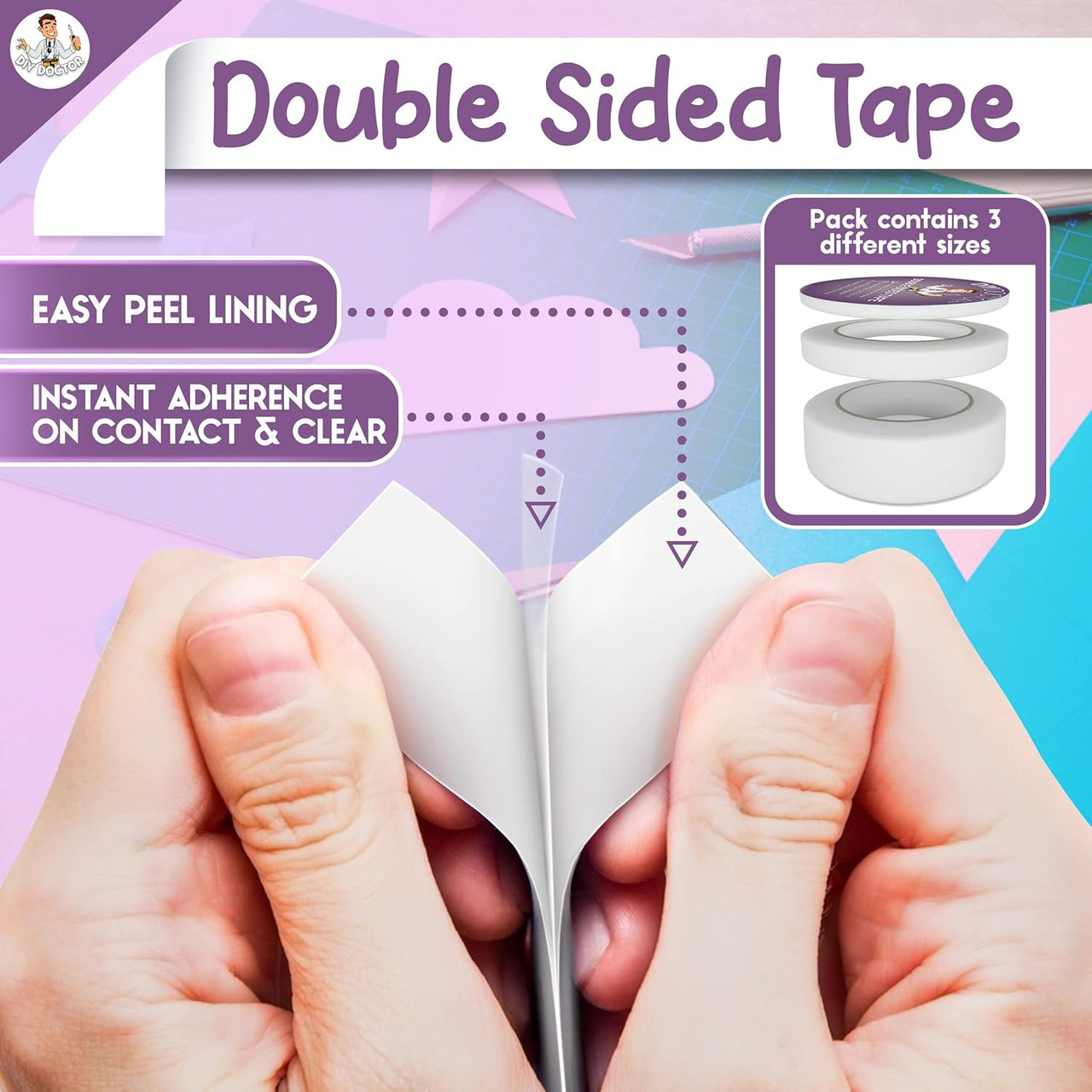 DIY Doctor Double Sided Sticky Tape (9X28M Rolls) - 3 Pack