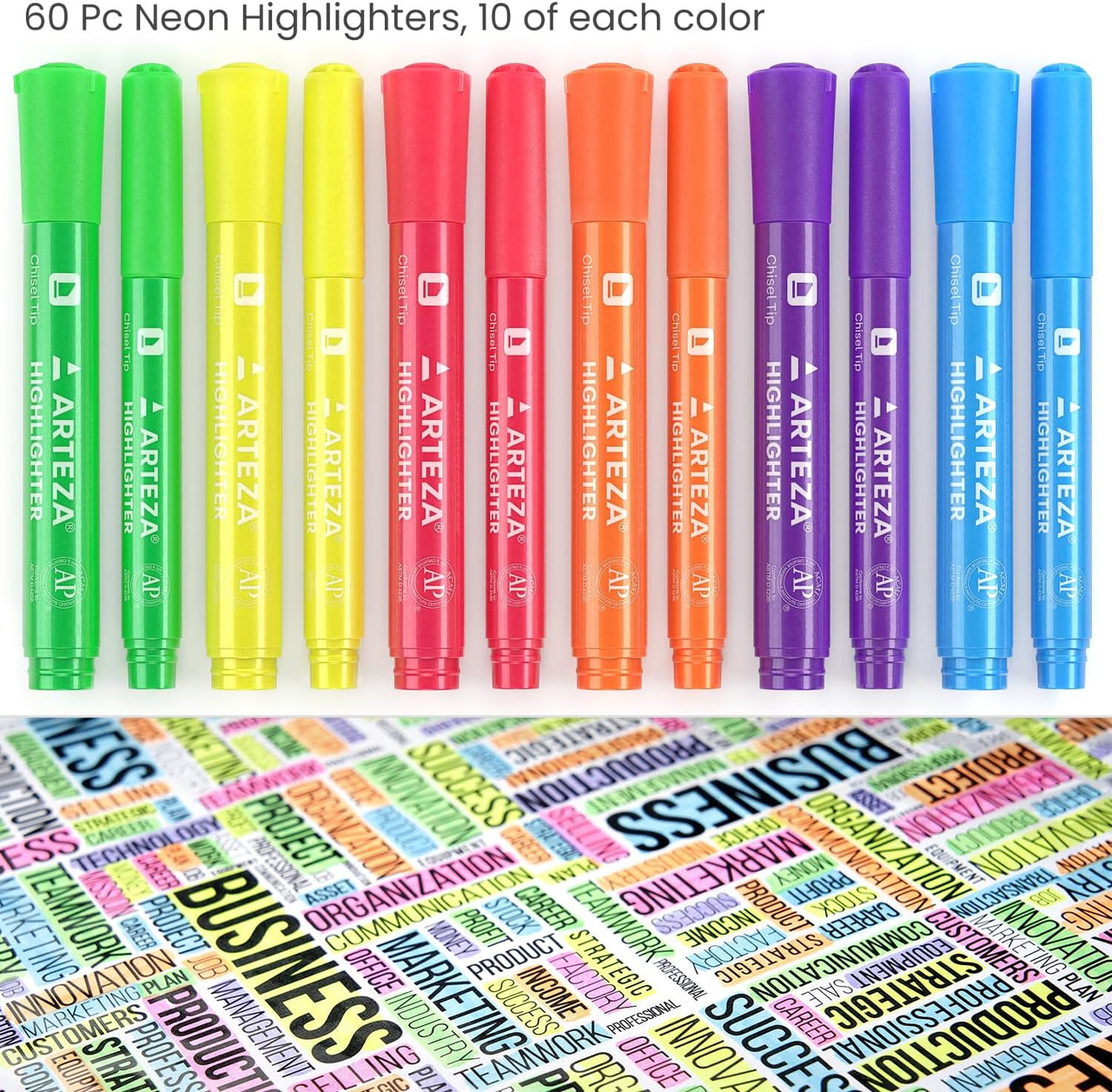 ARTEZA Coloured Highlighter Neon Pens - Set of 60