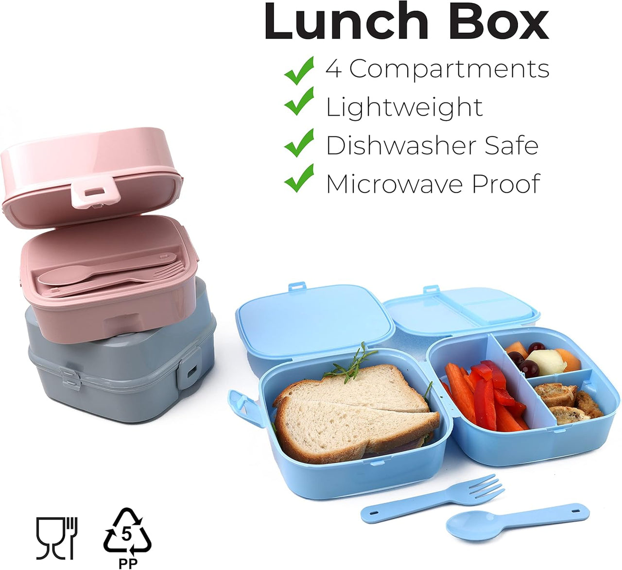 DIVCHI Portable Lunch Box for Kids & Adult (Light Grey)