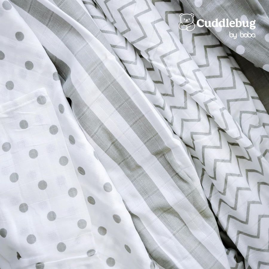 CuddleBug Muslin Squares Baby Swaddle Blankets - Spots n' Stripes (4-Pack)