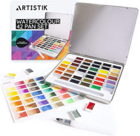 Watercolour Paint Set 42 Pans with Waterbrush – Richly Pigmented Artist Colours