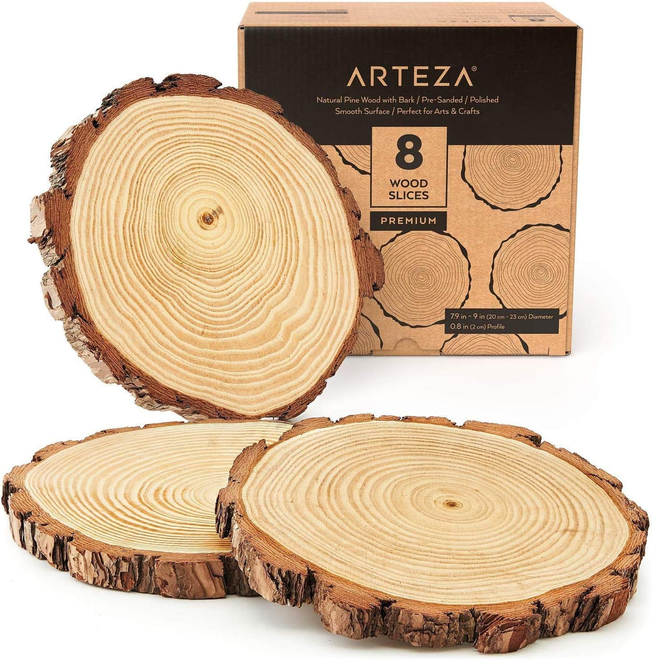 Arteza Natural Wood Art Slices - 8 Pieces (20-23cm Diameter)