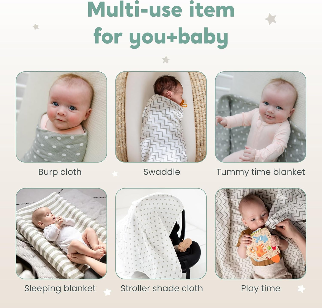 CuddleBug Muslin Squares Baby Swaddle Blankets - Spots n' Stripes (4-Pack)