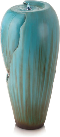 84 cm Tall Water Jar Fountain with LED Light - Turquoise - liquidation.store