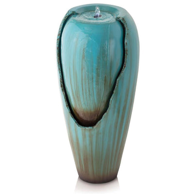 84 cm Tall Water Jar Fountain with LED Light - Turquoise - liquidation.store