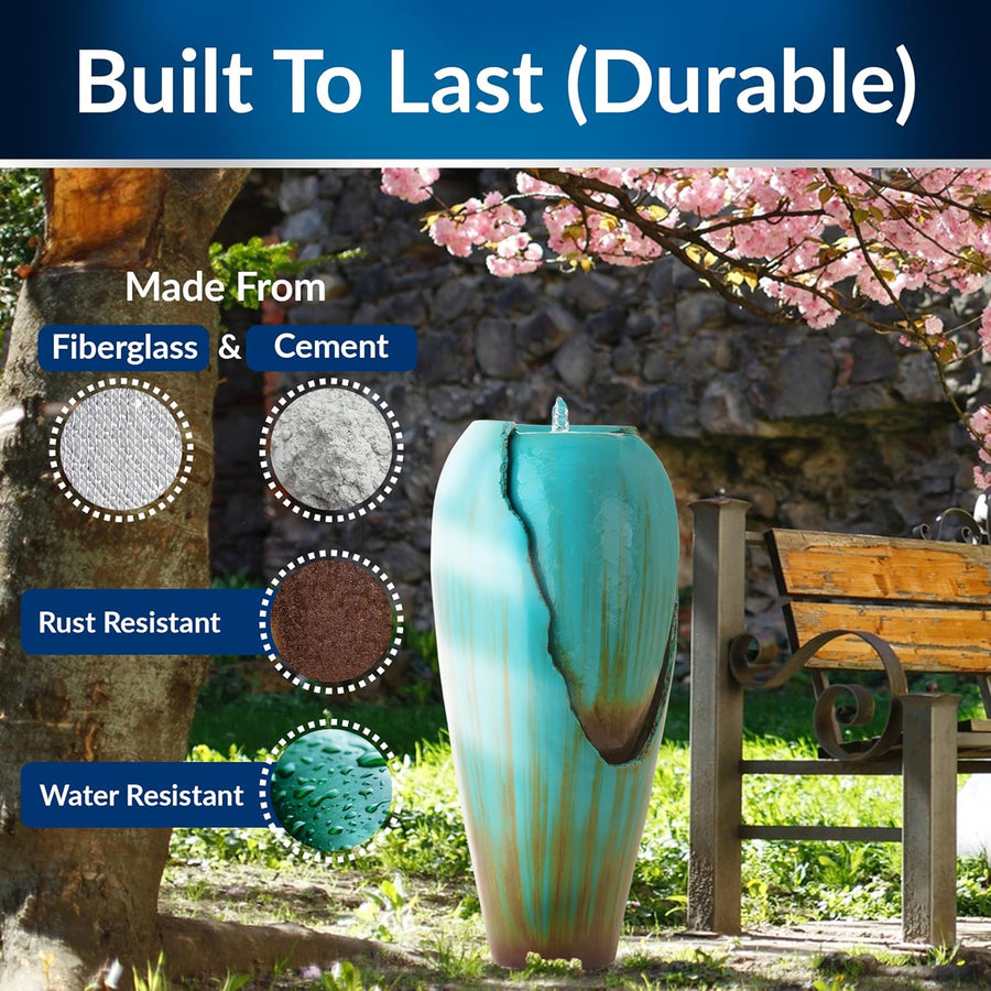 84 cm Tall Water Jar Fountain with LED Light - Turquoise - liquidation.store