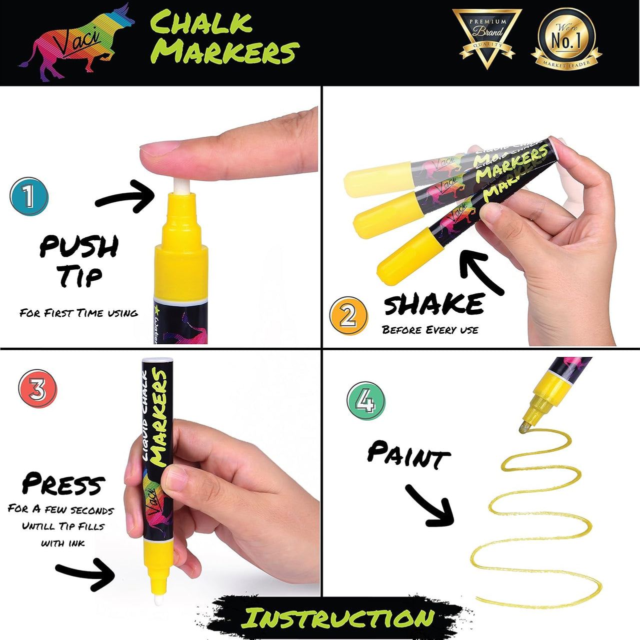 Vaci Markers 8 Liquid Chalk Markers with Magnetic Blackboard, Stencils & Labels