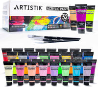 ARTISTIK Acrylic Paint Tube Set of 32 – 22ml Tubes with 3 Brushes