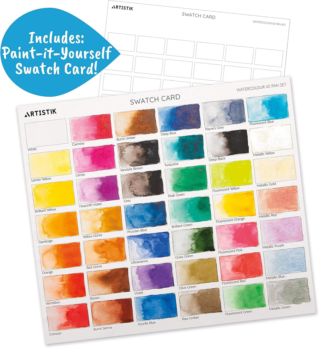 Watercolour Paint Set 42 Pans with Waterbrush – Richly Pigmented Artist Colours