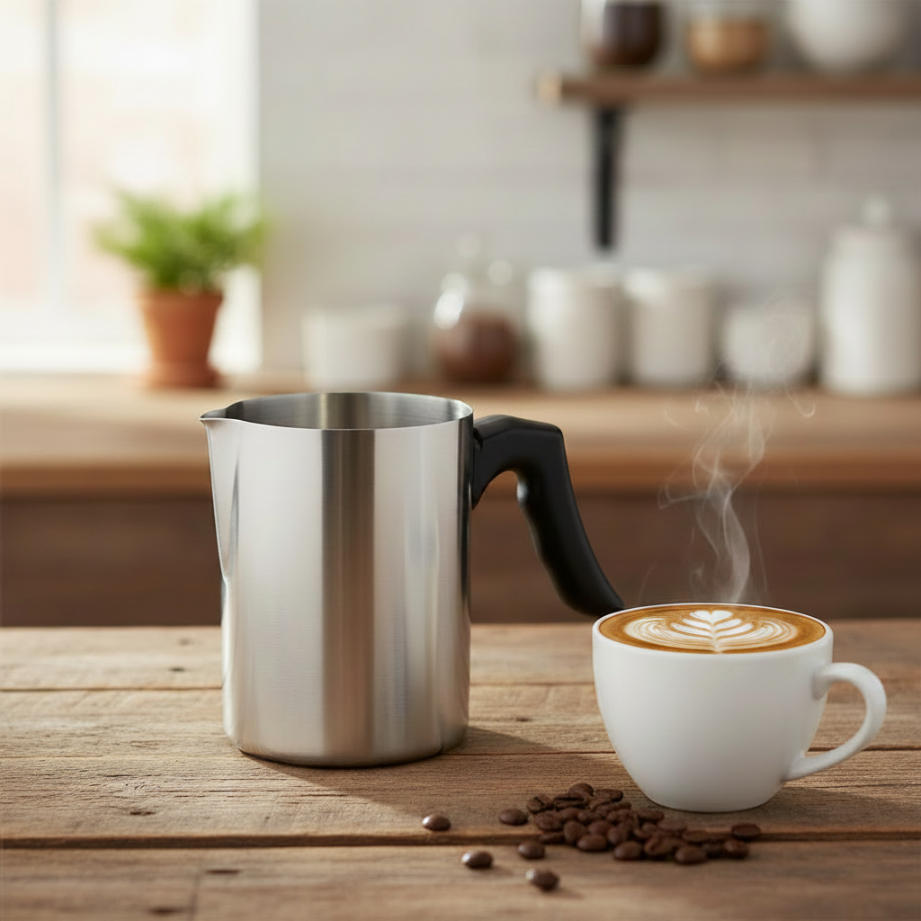 Lunar Ocean Stainless Steel Milk Frothing Pitcher With Black Handle 350ml