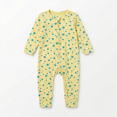 Yellow Stars Baby Zip Sleepsuit - 9-12M