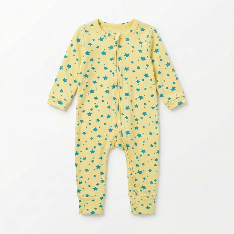 Yellow Stars Baby Zip Sleepsuit - 9-12M