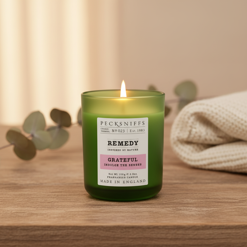 Pecksniffs Natural Wax Candle with Wooden Lid - Grateful Scent 100g