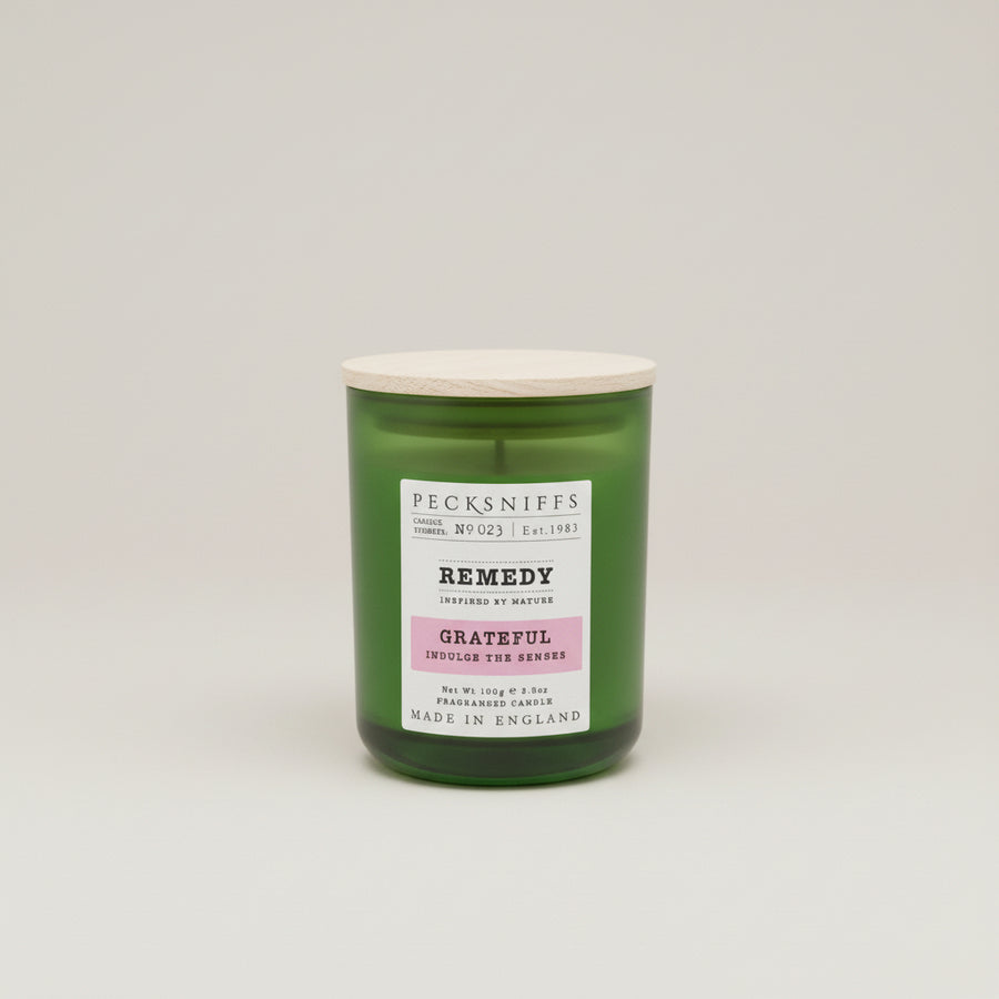 Pecksniffs Natural Wax Candle with Wooden Lid - Grateful Scent 100g