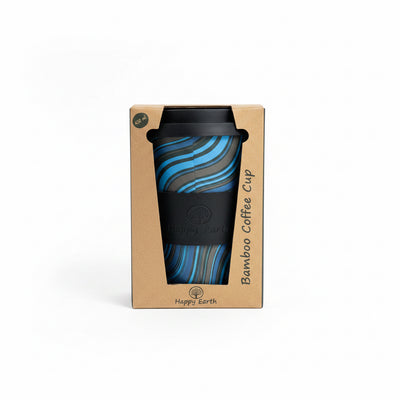 Happy Earth Bamboo Reusable Coffee Cup With Wave Stripe Design 450ml